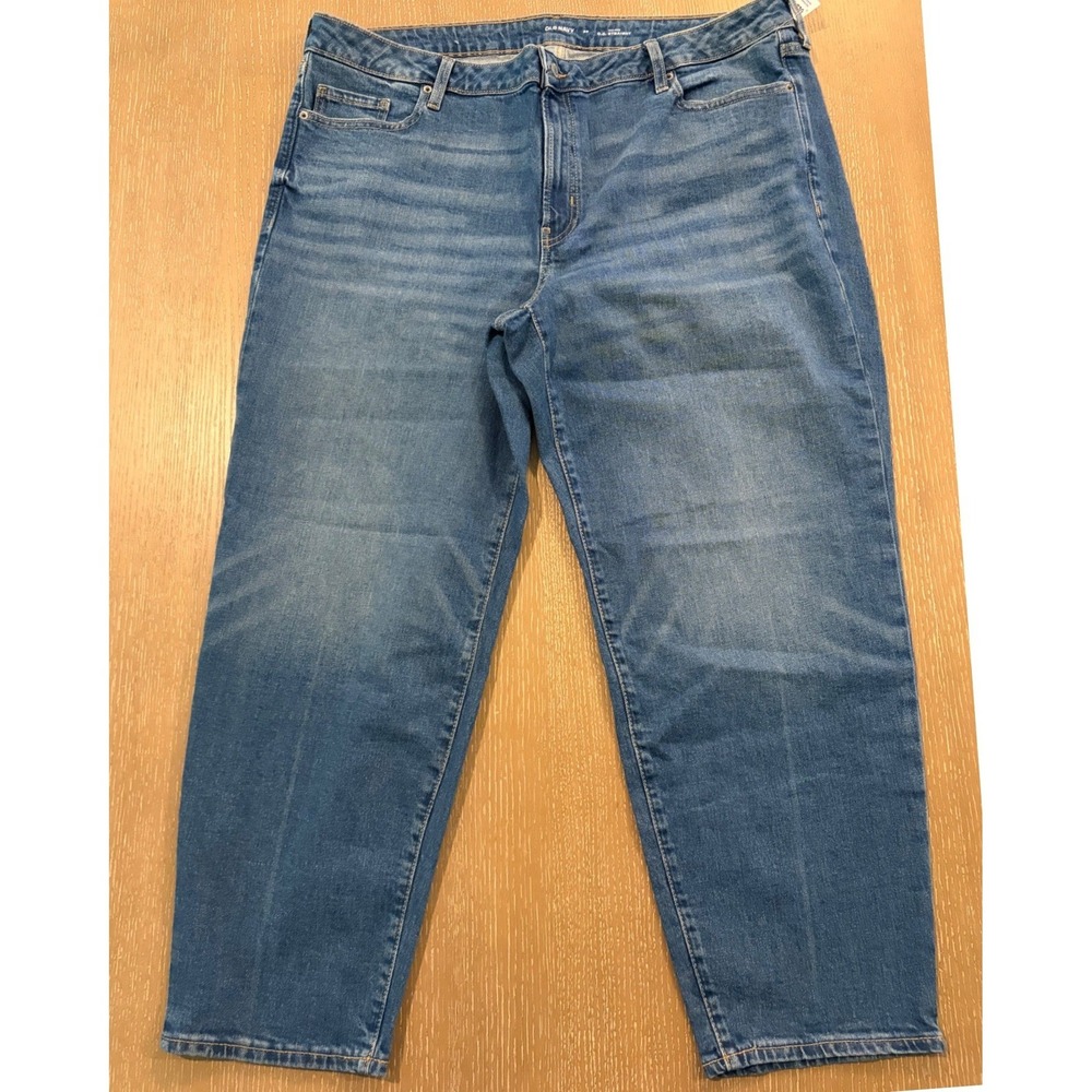 Old Navy Mid Rise OG Straight Jeans Womens Size‎ 20 Blue Stretch Denim Whiskers